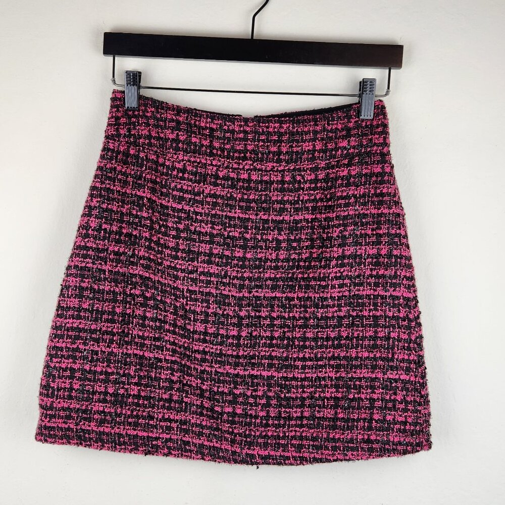 Maison Jules Pink Black Tweed Metallic Mini Skirt sz 0